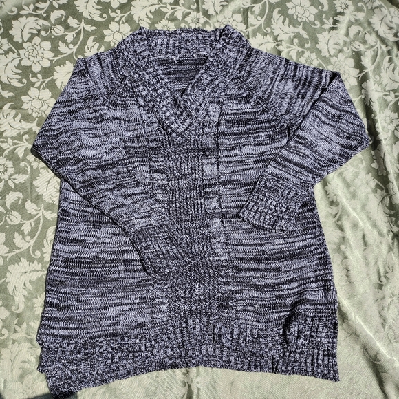 Vintage Jason Maxwell Plus Size 1X Black Tweed V-Neck Fisherman Style Sweater - Picture 5 of 12